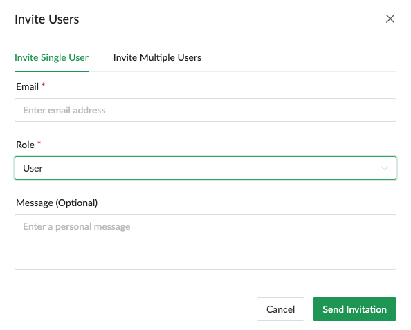 Collaborative project planning tool team member invitation dialog
