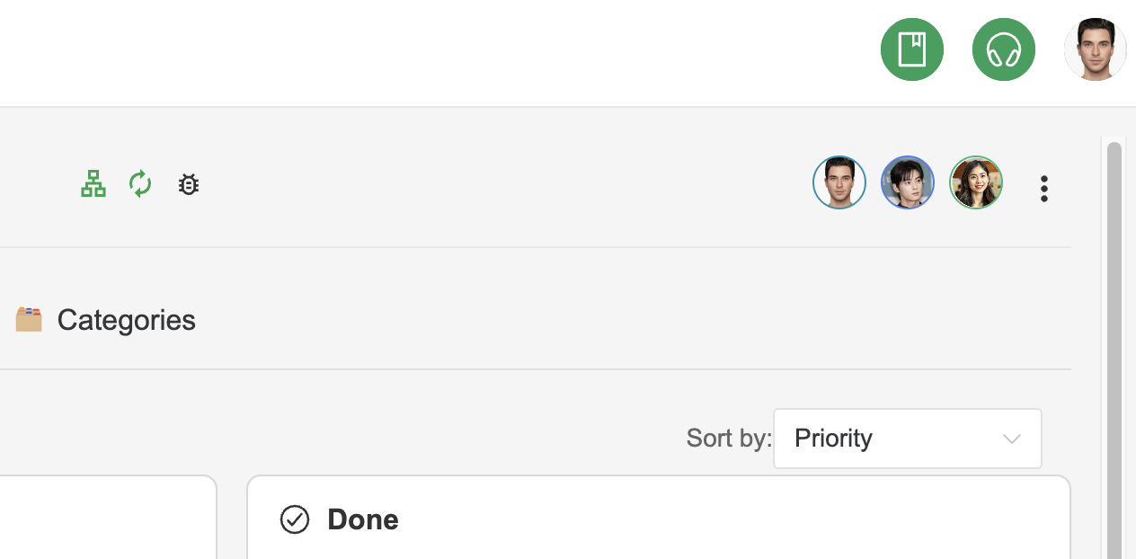 Real-time collaborative project management software task showing multiple user avatars indicating who's viewing/editing
