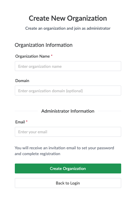 Sign-up form requiring only organization name and email